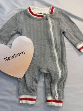 Juddlies - Grey and Red Knit Footies with Sporty Stripes